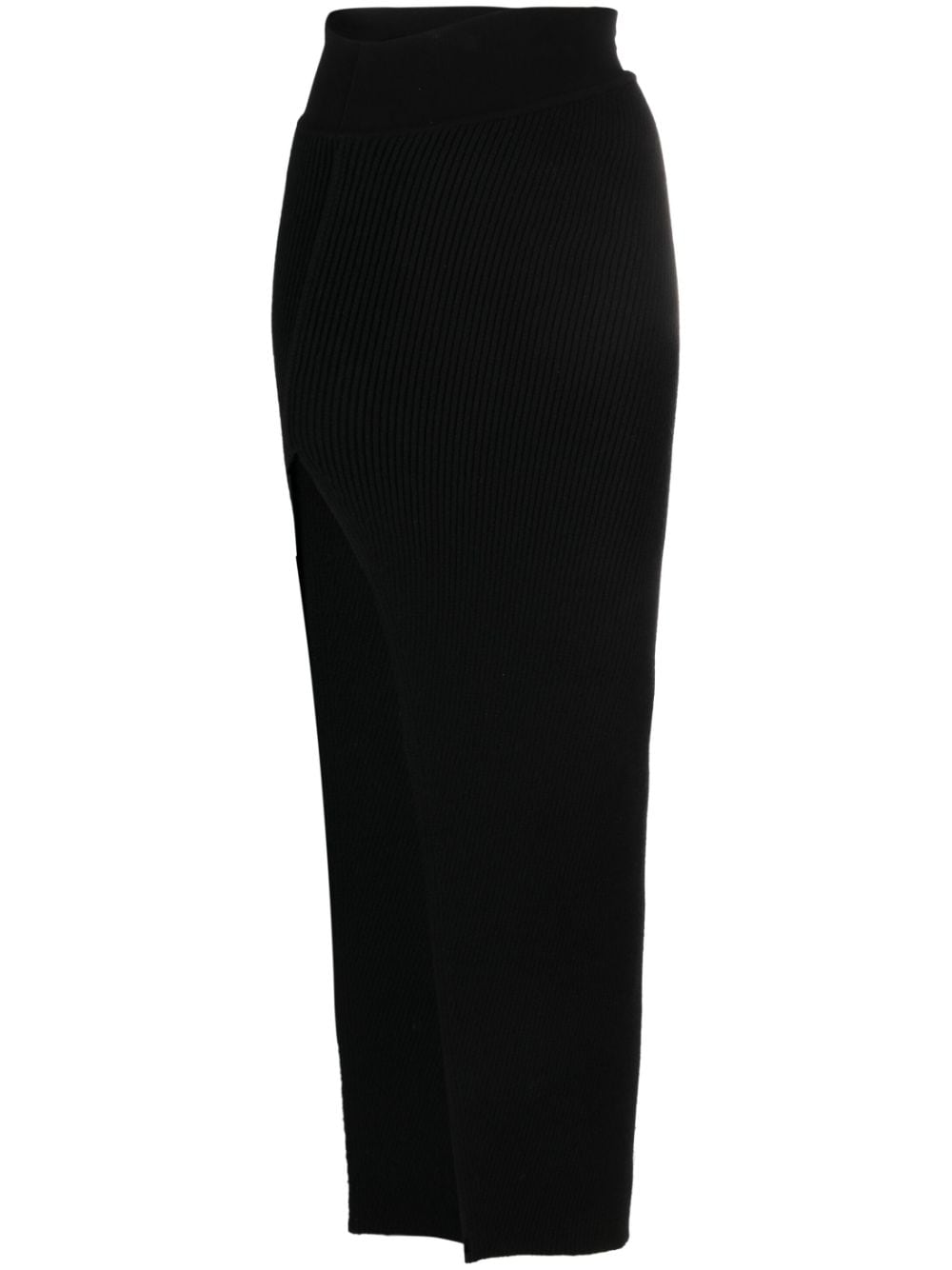 Shop Rick Owens Side-slit Ribbed-knit Skirt In Black