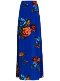 VETEMENTS floral-print velvet maxi skirt - Blue