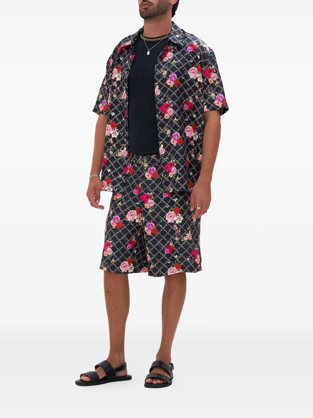 Camilla Shorts met bloemenprint Zwart