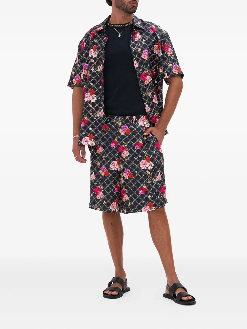 Camilla floral-print shorts - Zwart