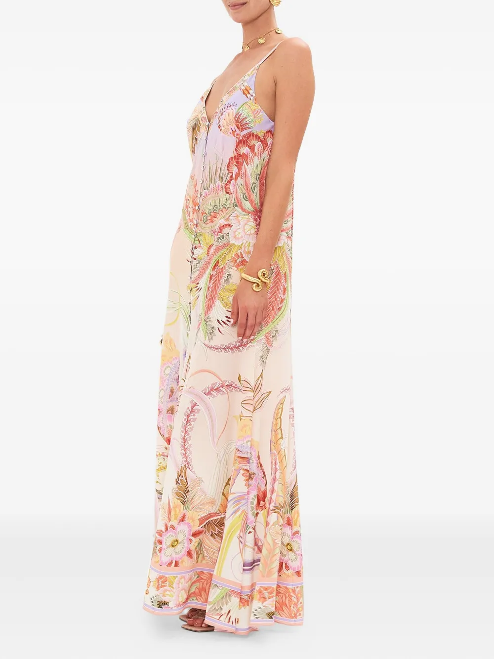 Camilla button strappy dress - Roze