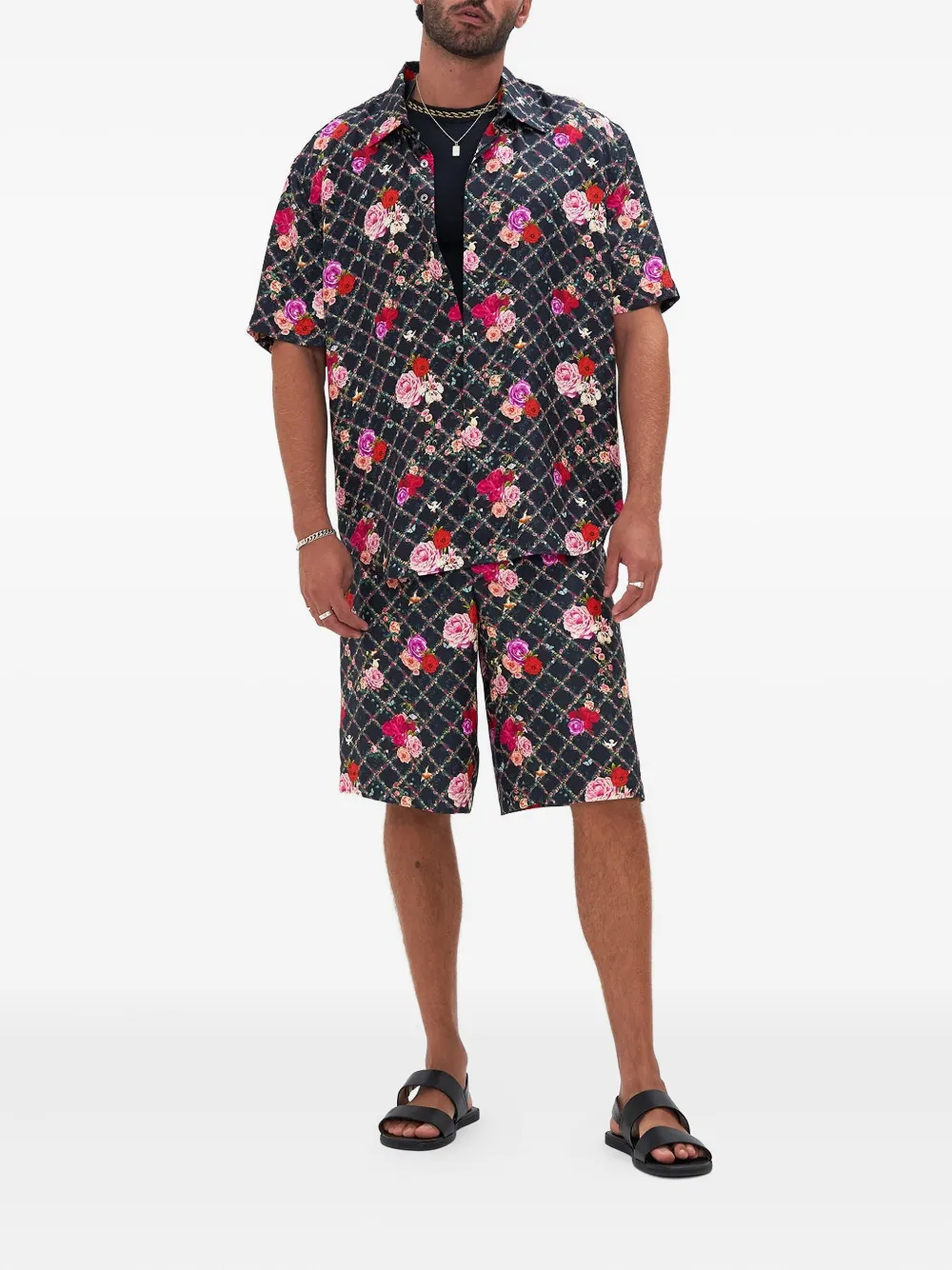 Camilla button floral-print shirt - Zwart