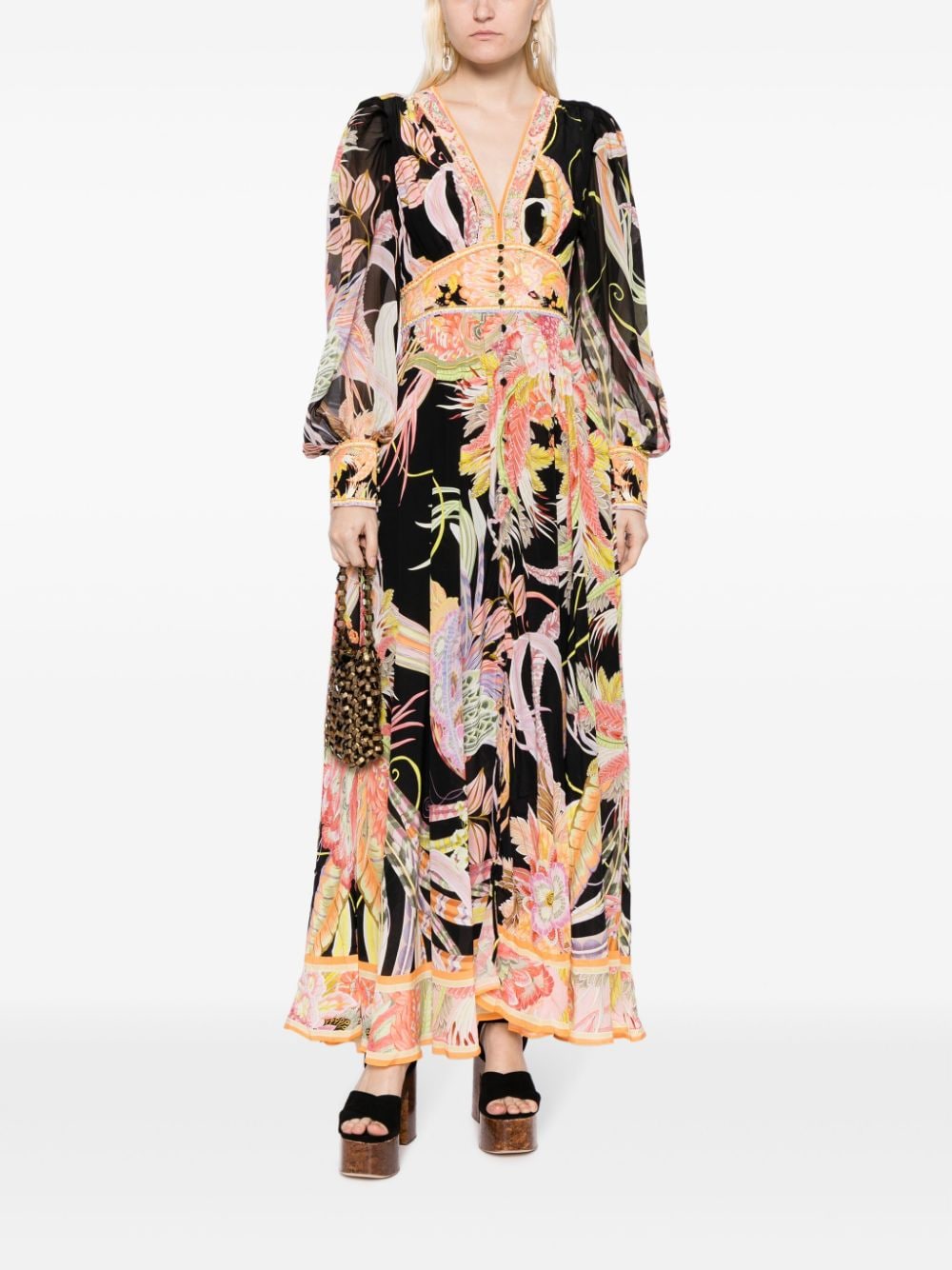 Shop Camilla Abstract-pattern Print Silk Dress In Black
