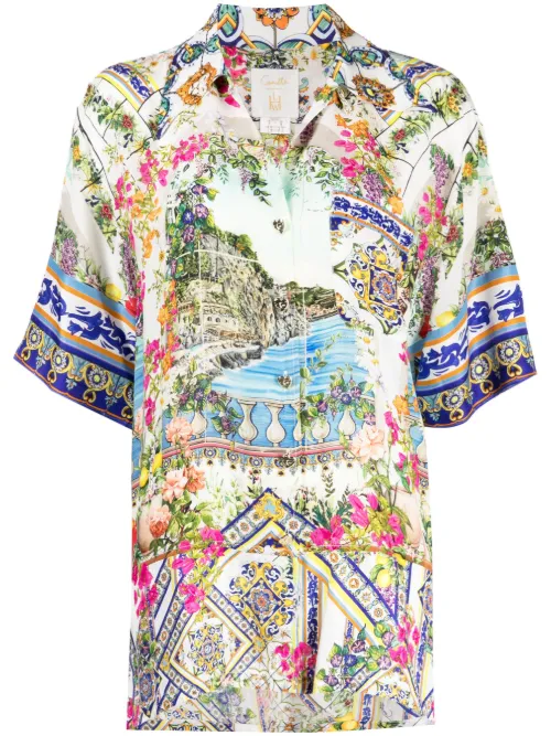 Chemise en soie à imprimé graphique - Camilla - Modalova