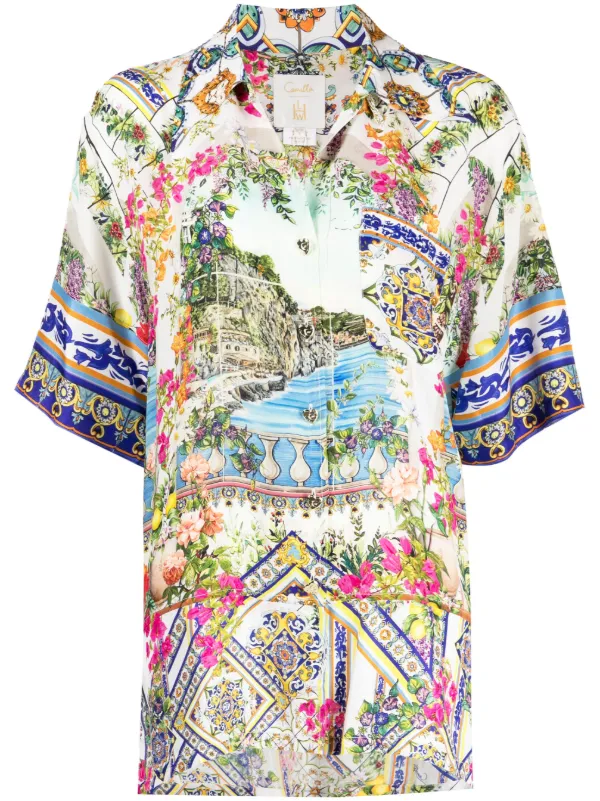 Camilla Graphic-print Silk Shirt in White