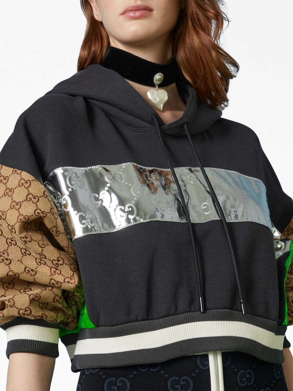 GG Cropped Cotton Hoodie in Multicoloured - Gucci