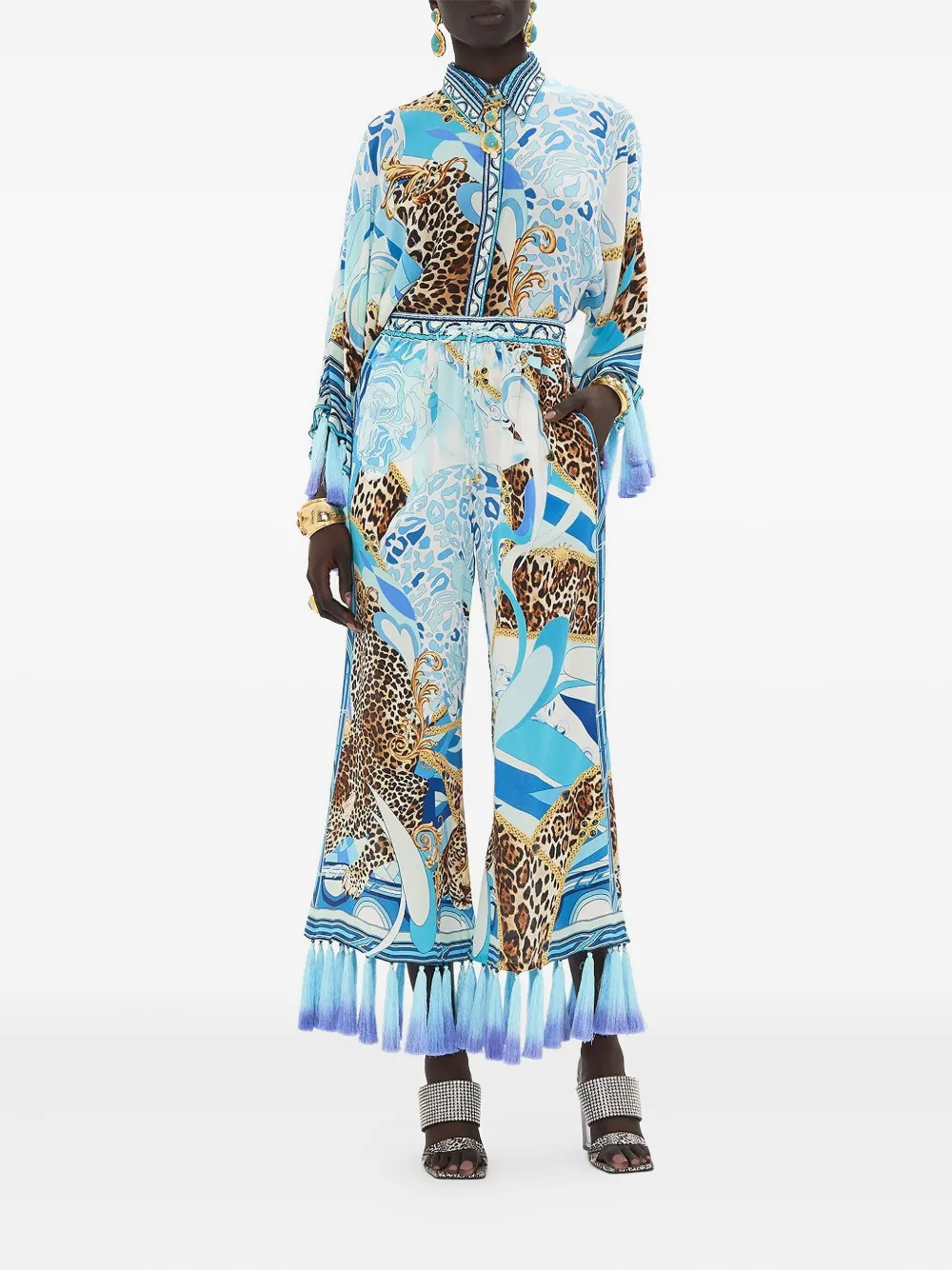 Camilla cropped tassel-detailed trousers - Blauw