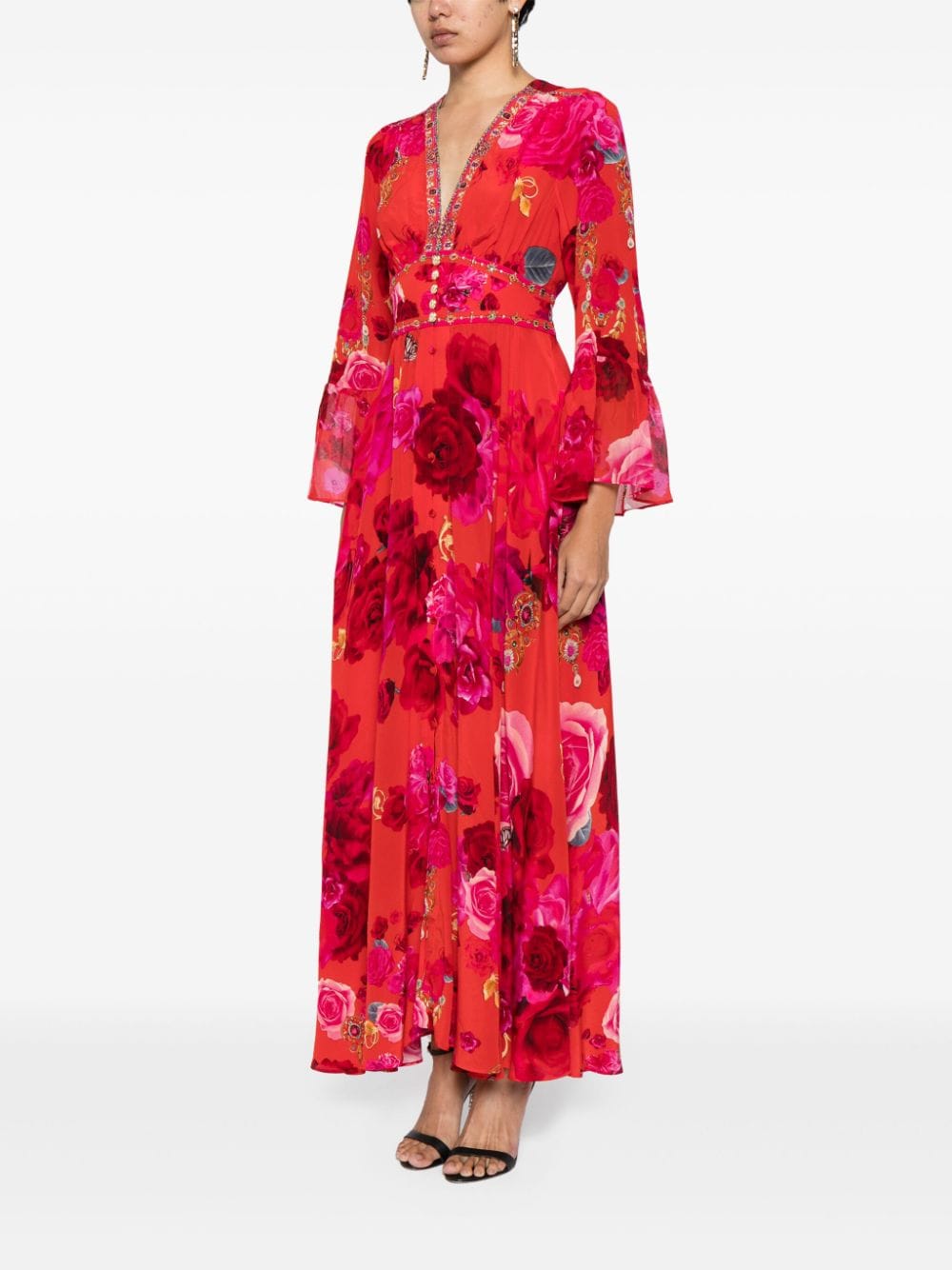 Shop Camilla Floral Silk Maxi Dress In Multicolour