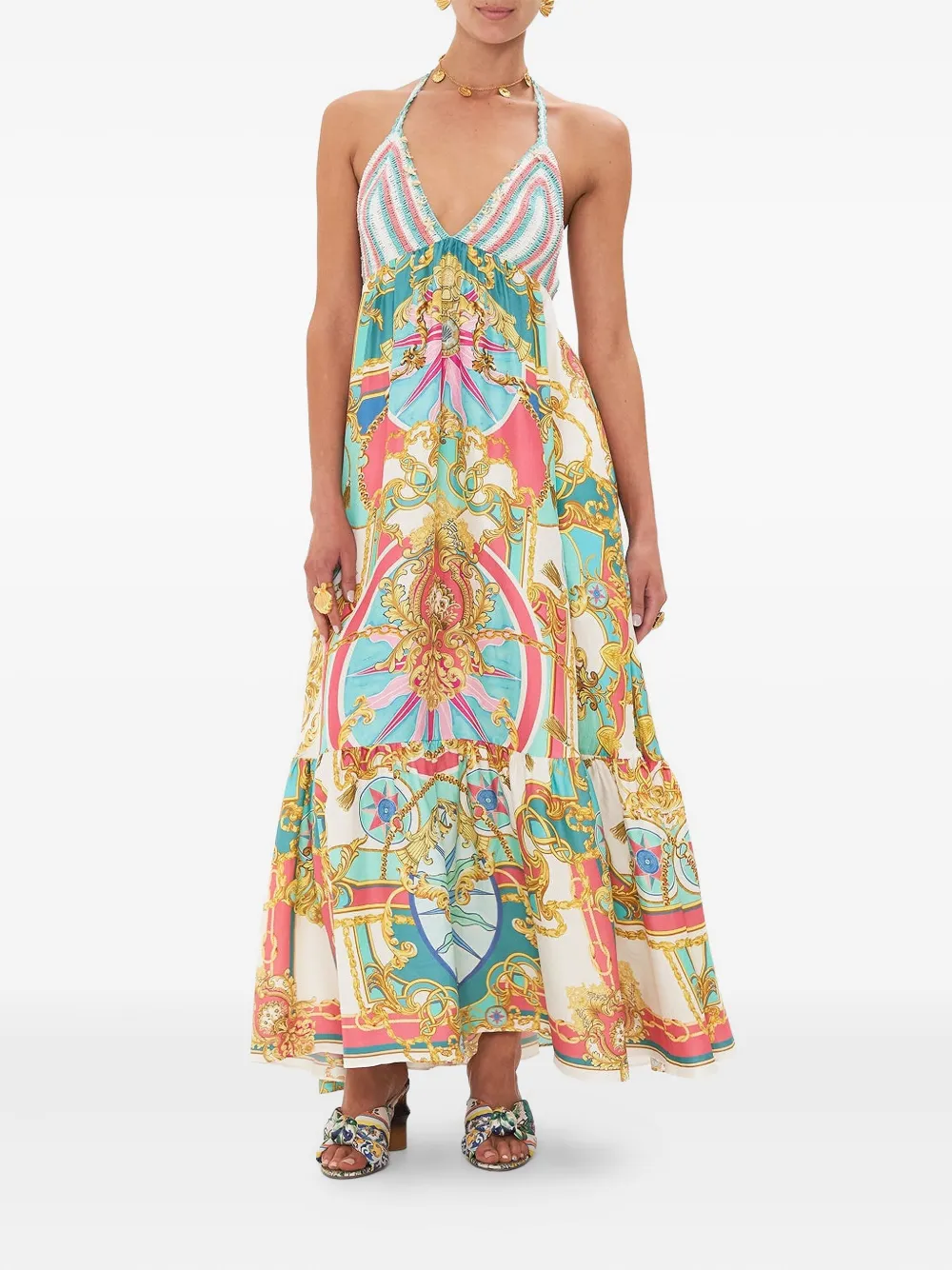 Camilla crochet-detailed maxi dress - Blauw