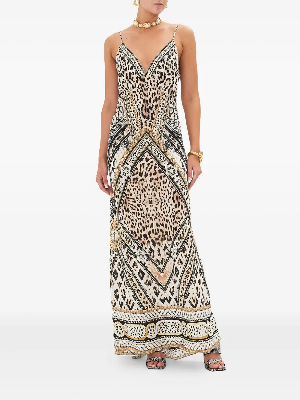 Camilla Mosaic Muse v-neck maxi dress - Beige