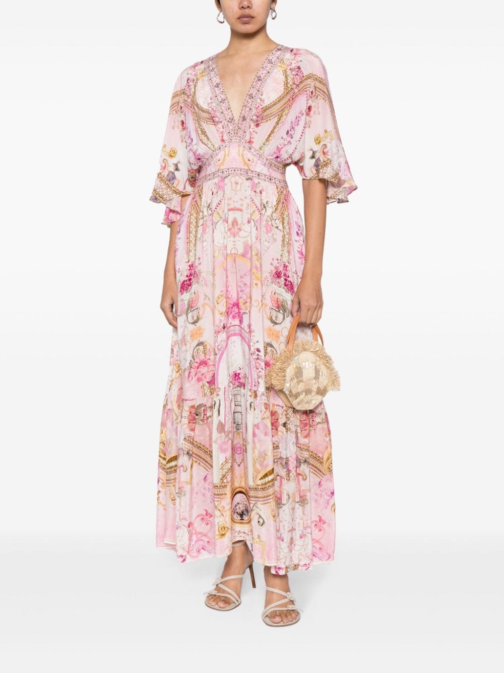 Shop Camilla Abstract-pattern Print Silk Dress In Pink