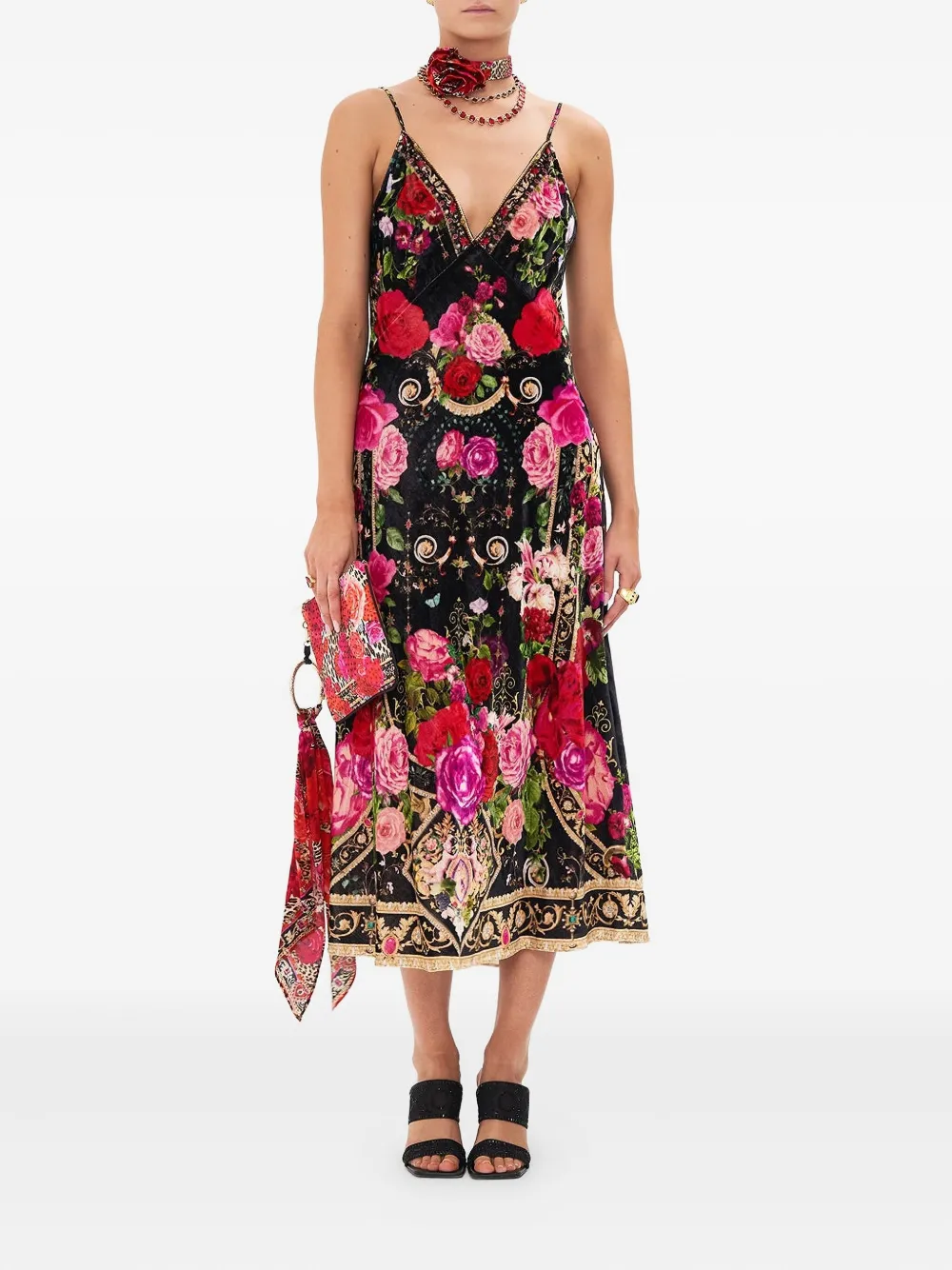 Camilla sleeveless midi dress - Zwart
