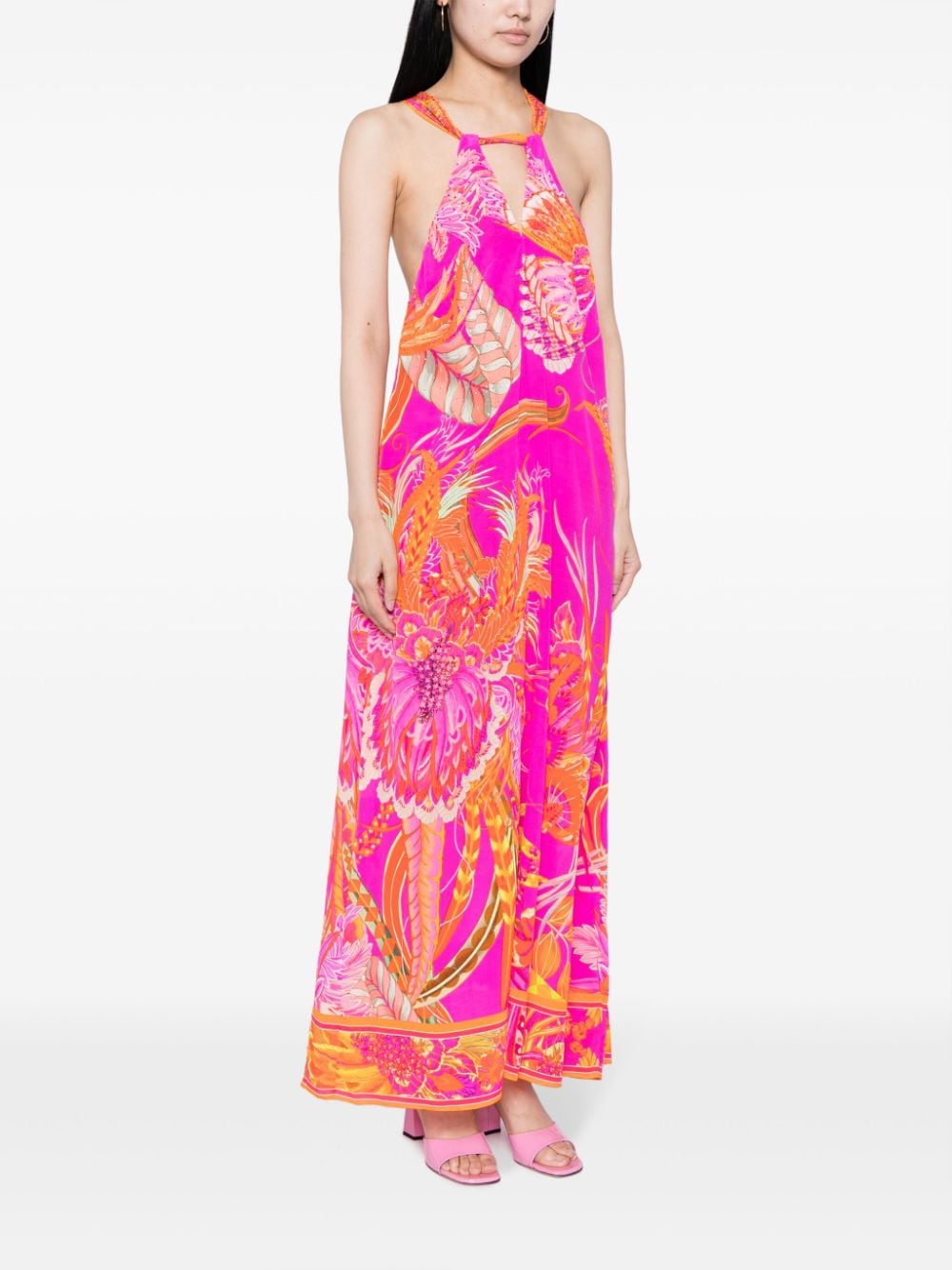 Shop Camilla Abstract-pattern Print Silk Dress In Mehrfarbig