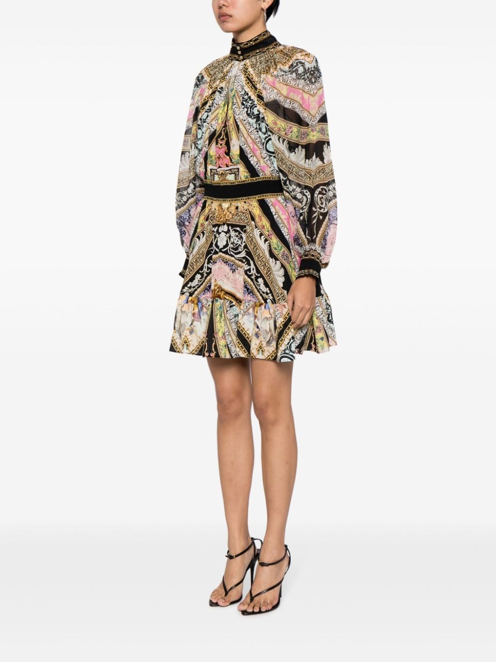 Shop Camilla Abstract-pattern Print Silk Dress In Mehrfarbig