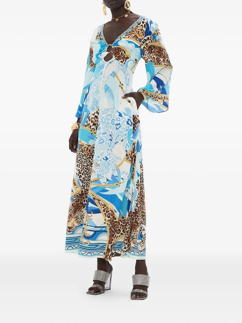 Camilla Hardware Bias maxi-jurk Blauw