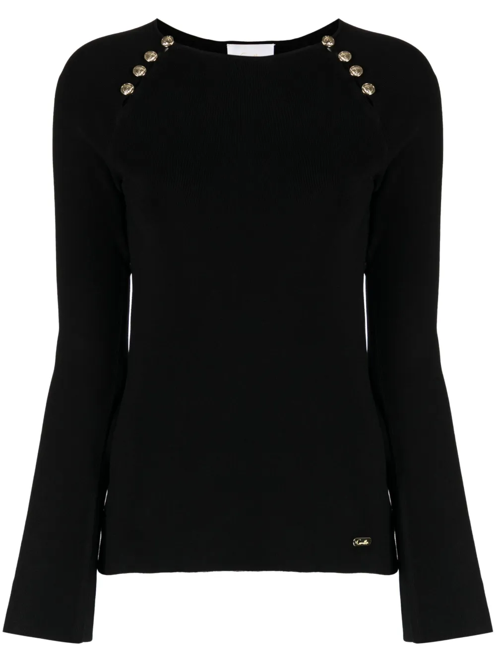 Camilla button-detail knitted top – Black