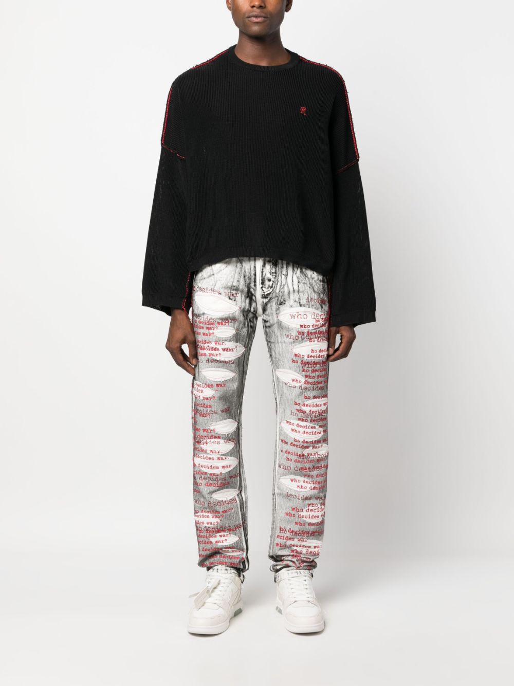 Who Decides War Flocked Scripture straight-leg jeans - Grijs