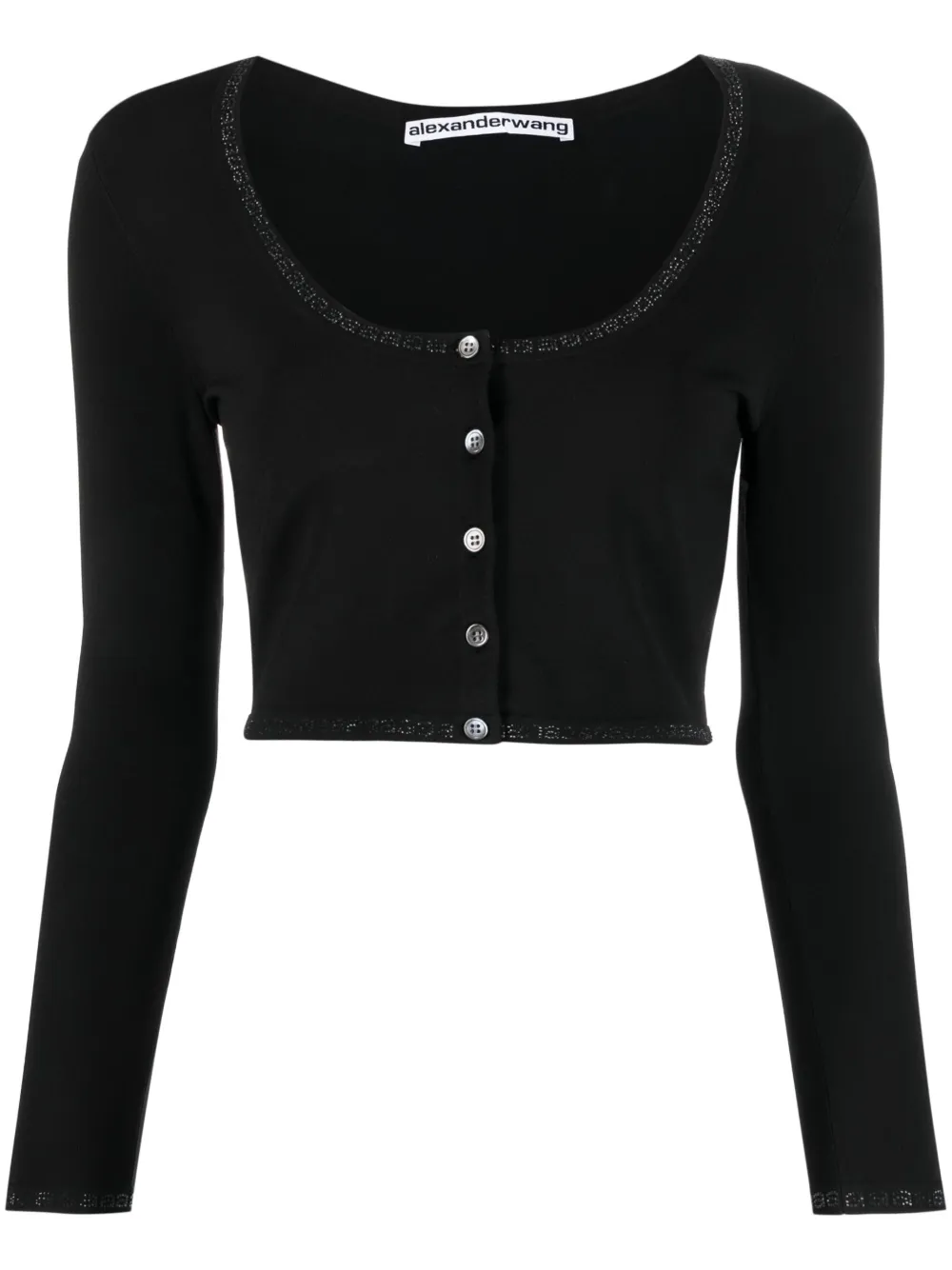 alexander wang cardigan crop à bandes logo - noir