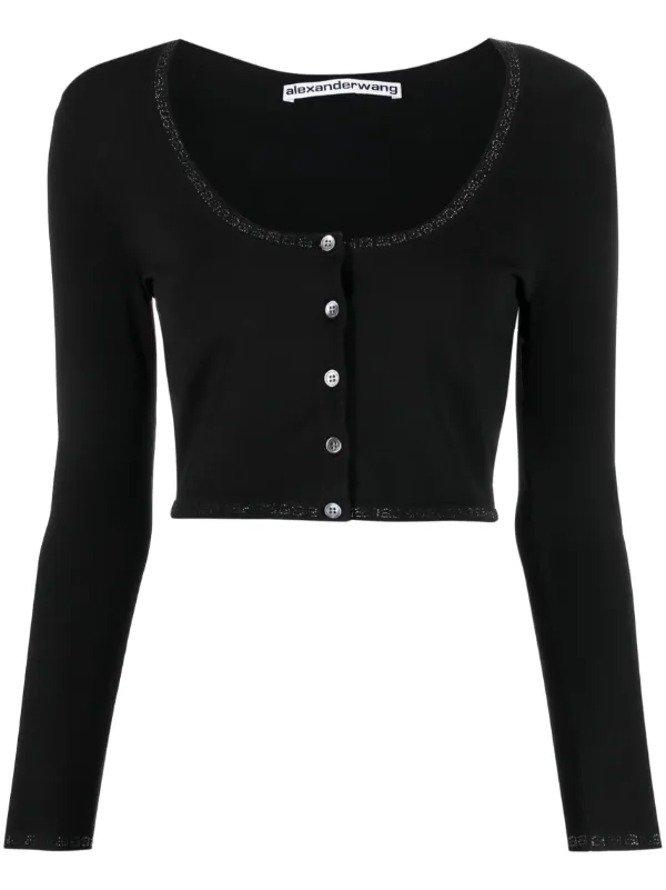 Alexander Wang: Black Cropped Long Sleeve T-Shirt