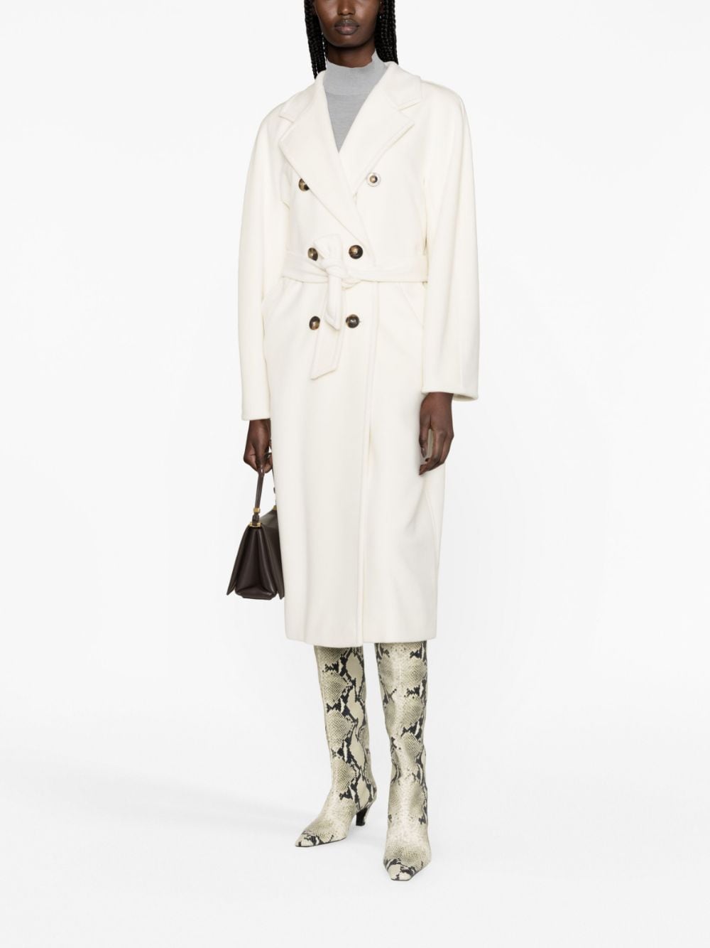 Shop Max Mara Belted Double-breasted Coat In White