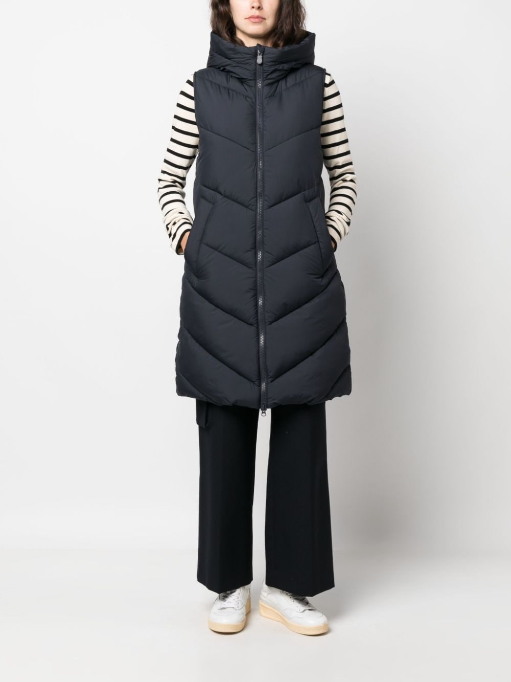 Shop Save The Duck Chevron-quilted Hooded Gilet In Blau
