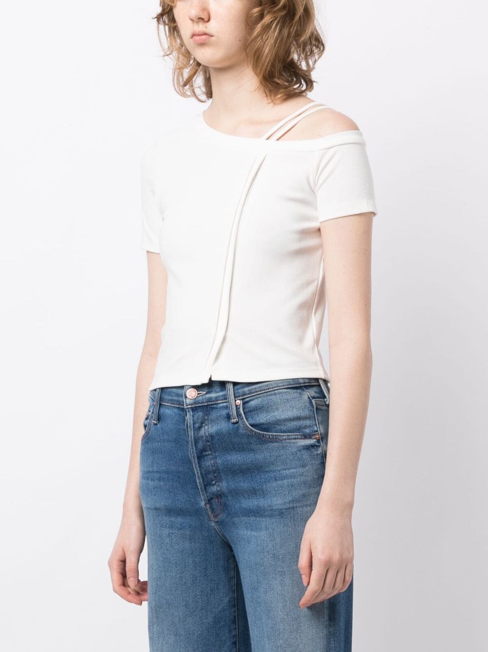 Shop Tout A Coup One-shoulder Short-sleeve Top In White