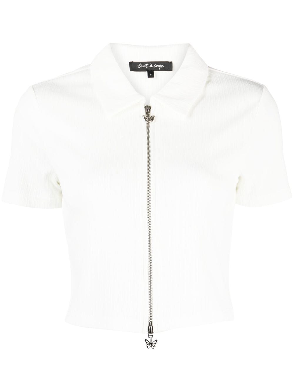 Tout A Coup Short-sleeve Zip-up Blouse In White