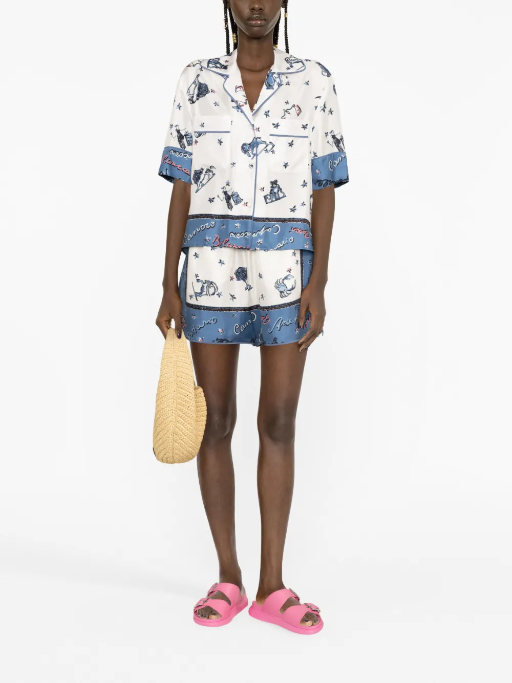 Fendi Graphic-print Silk Shorts In White