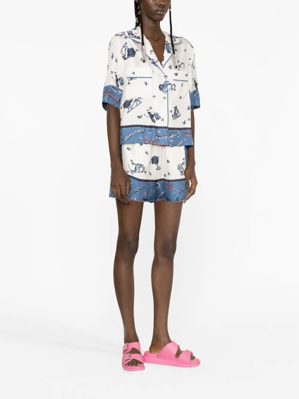 Fendi Graphic-print Silk Shorts In White