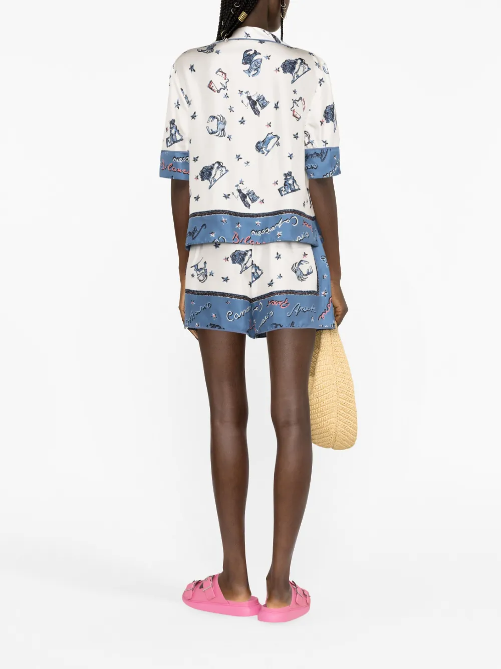 Fendi Graphic-print Silk Shorts In White