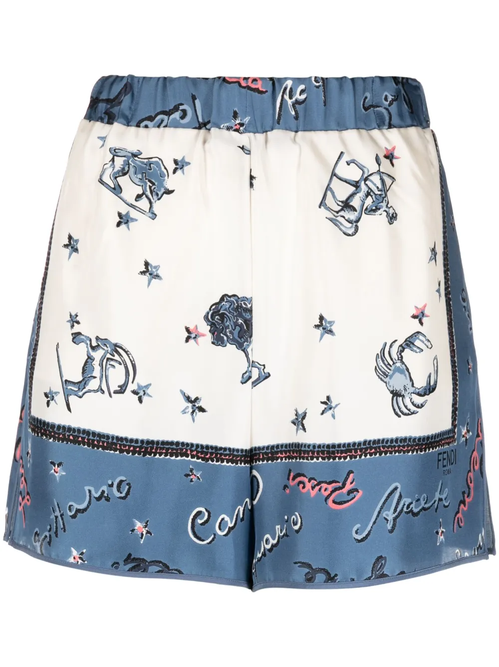 Fendi Graphic-print Silk Shorts In White