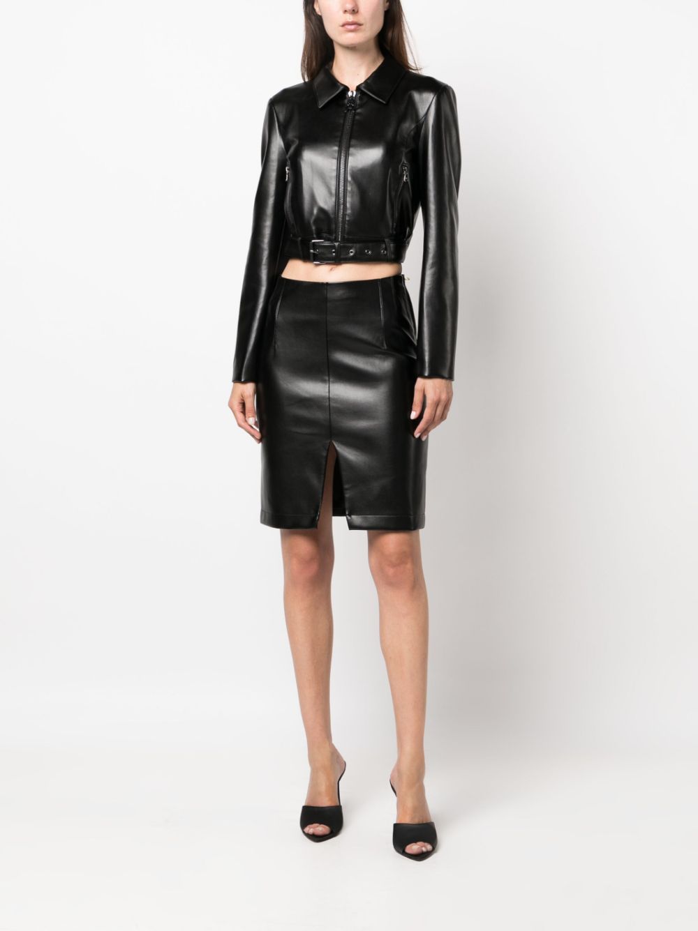 Patrizia Pepe patent-finish cropped jacket - Black