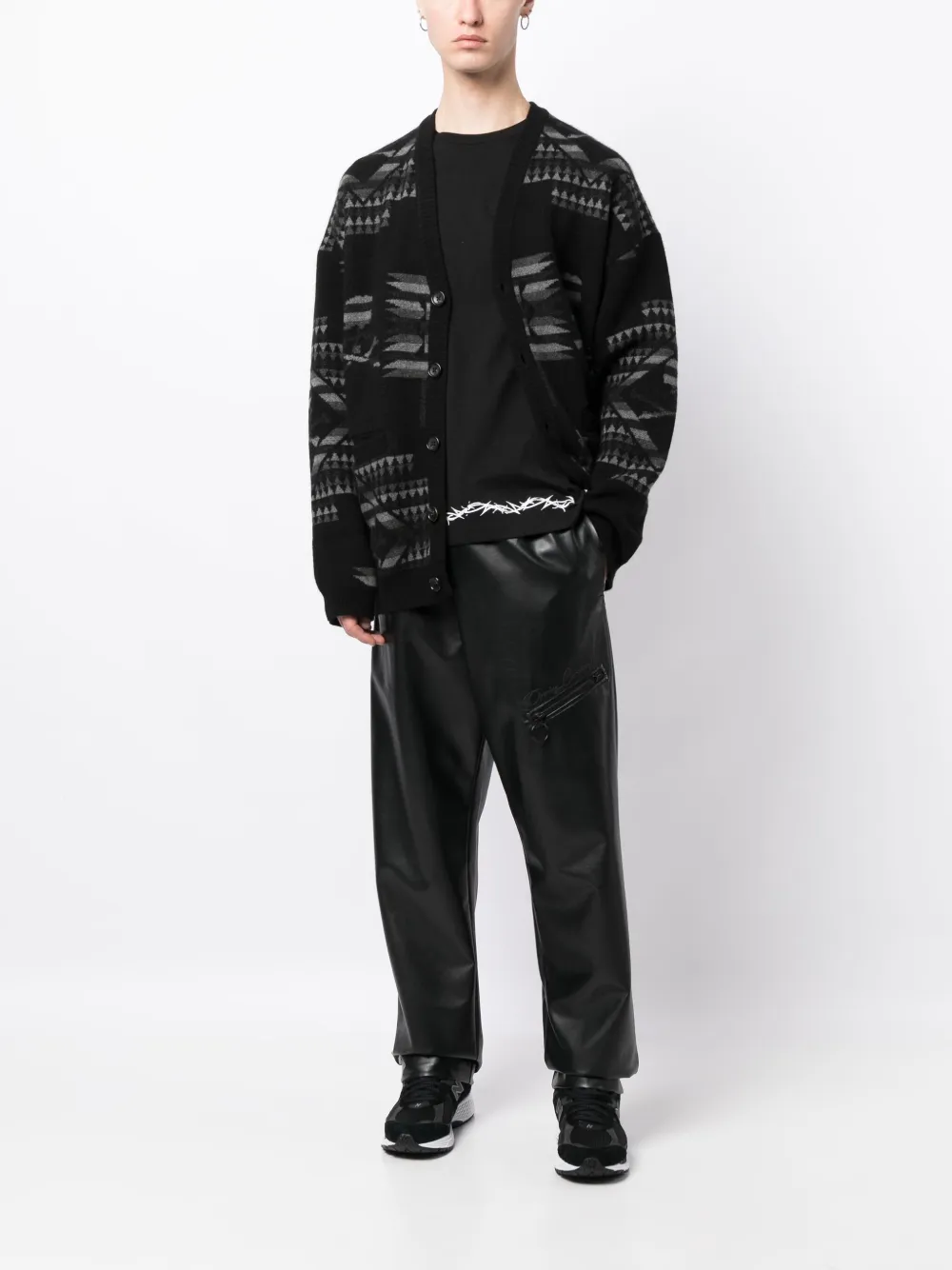 Mastermind World patterned intarsia-knit V-neck cardigan - Zwart