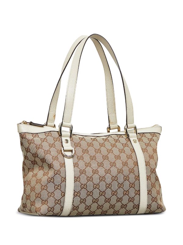 Gucci Beige/Brown GG monogram Canvas and Leather Abbey Tote bag with zip