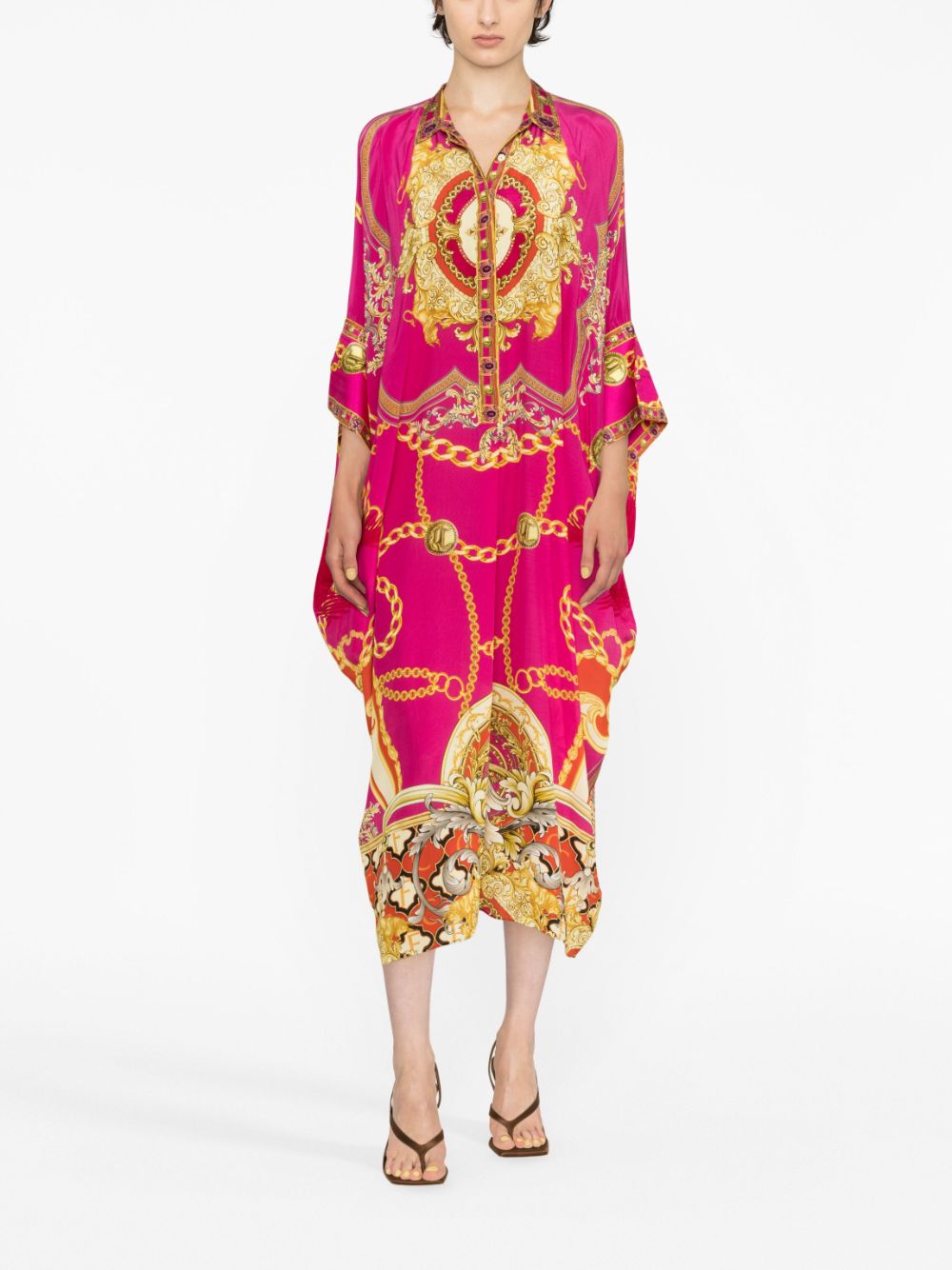 Camilla graphic-print silk dress - Roze