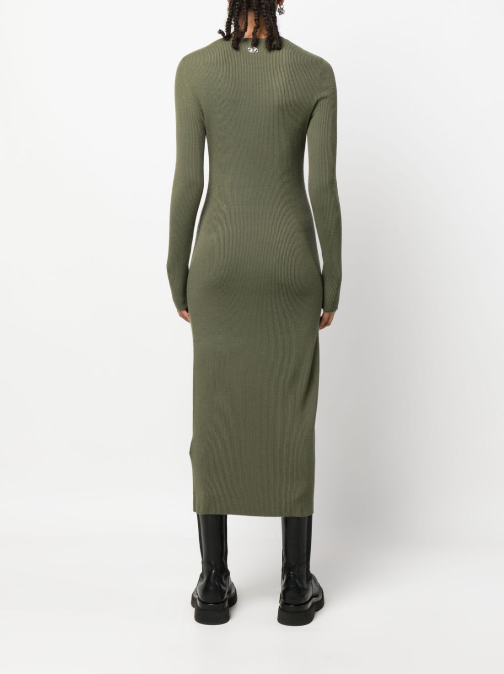 Shop Diesel Cut-out Wool-blend Dress In Green