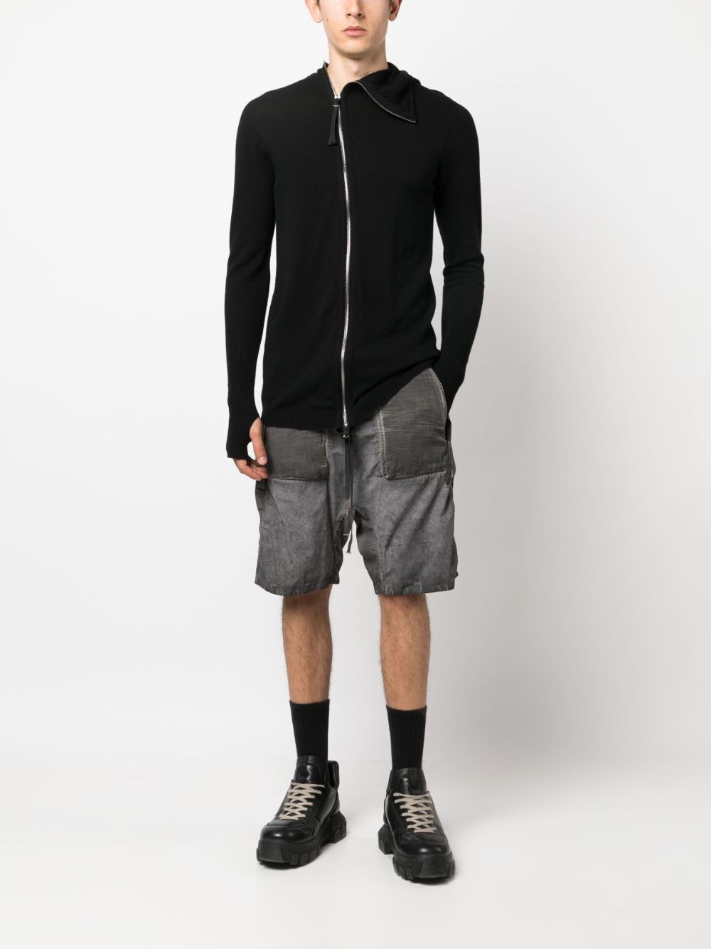 Boris Bidjan Saberi drop-crotch patchwork bermuda shorts - Grijs