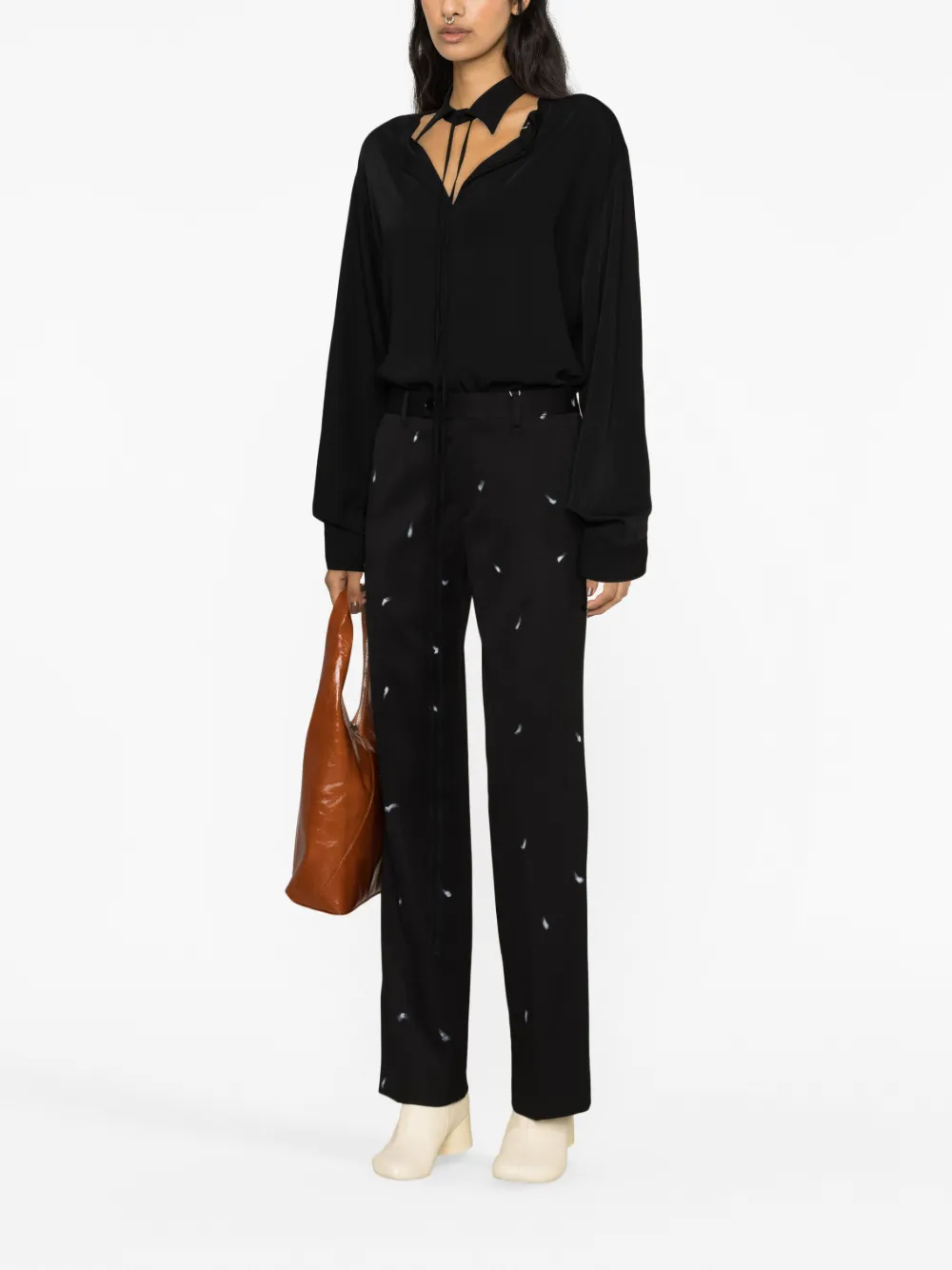 MM6 Maison Margiela paint-splatter effect tailored trousers - Zwart