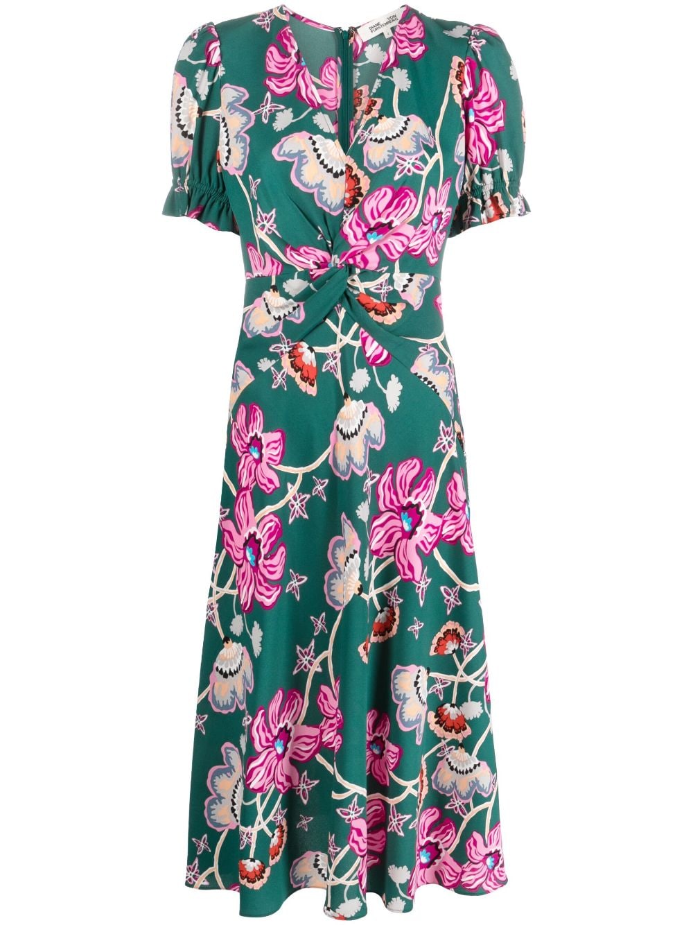 Shop Diane Von Furstenberg Anaba Floral-print Crêpe Dress In Green
