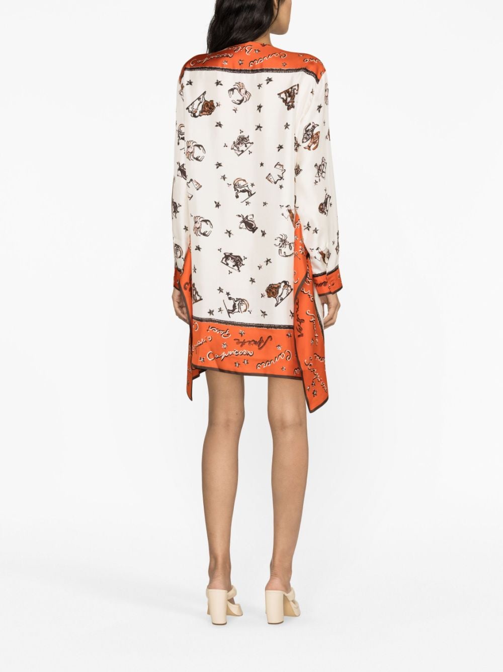 Shop Fendi Astrology-print Silk Kaftan Dress In Orange