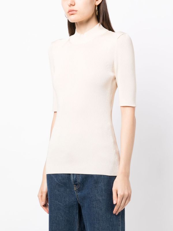 White high neck hot sale ribbed top