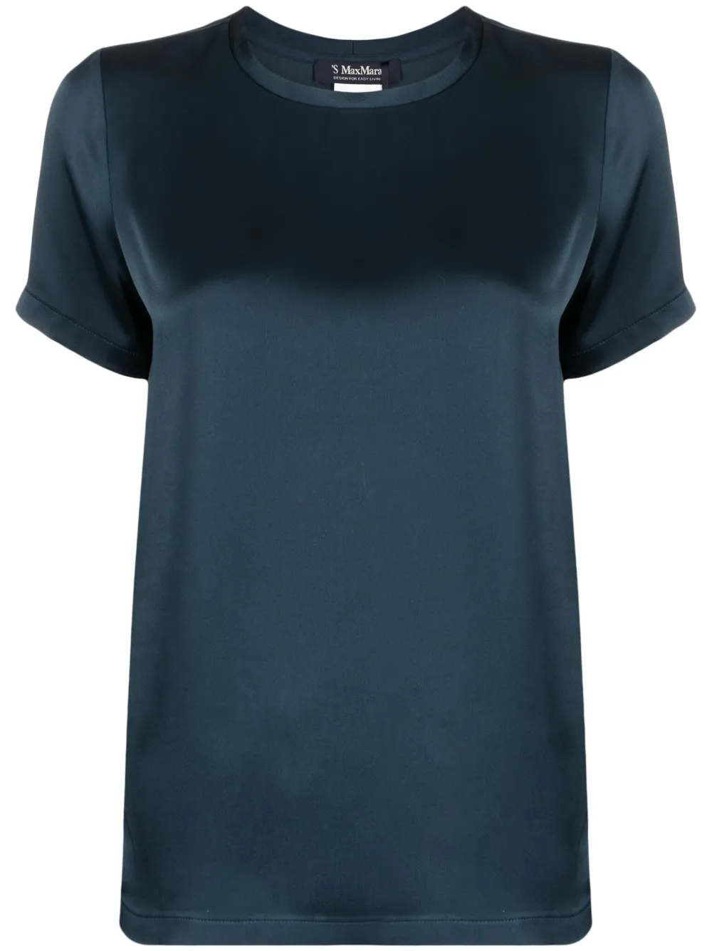 S Max Mara Satin-finish Crew-neck T-shirt In Blue