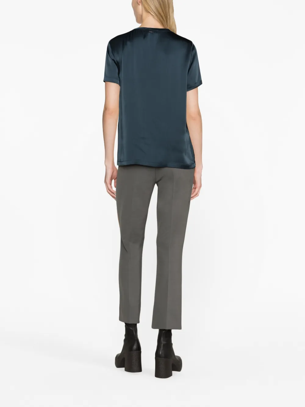 S Max Mara Satin-finish Crew-neck T-shirt In Blue