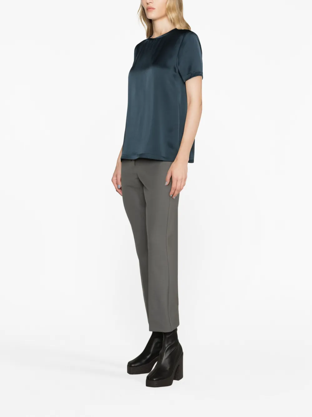 S Max Mara Satin-finish Crew-neck T-shirt In Blue