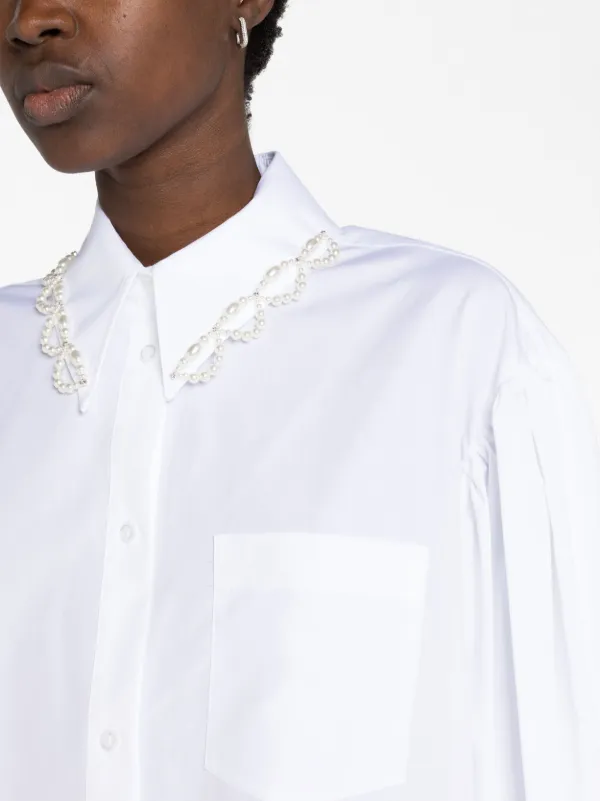 Simone Rocha Camisa Manga Larga Con Detalle De Perlas Artificiales