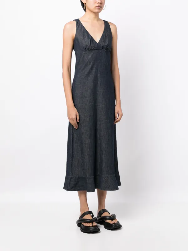 JOSEPH V-neck Sleeveless Cotton Dress | Blue | FARFETCH