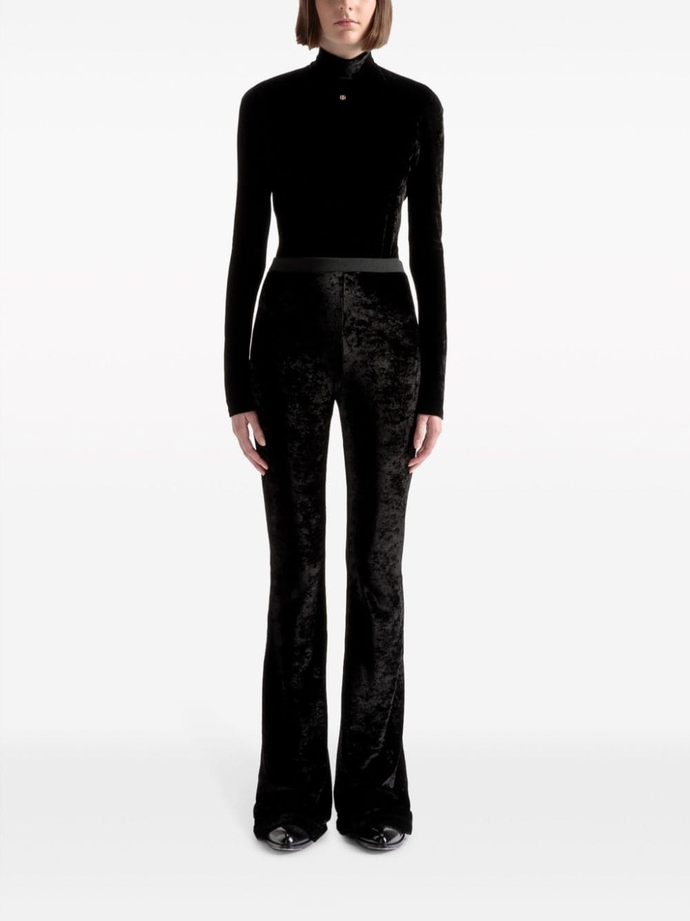 Shop Bally Crushed Velvet High-neck Bodysuit In Black