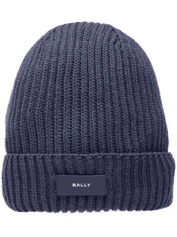 Bally logo applique Ribbed Beanie Black FARFETCH