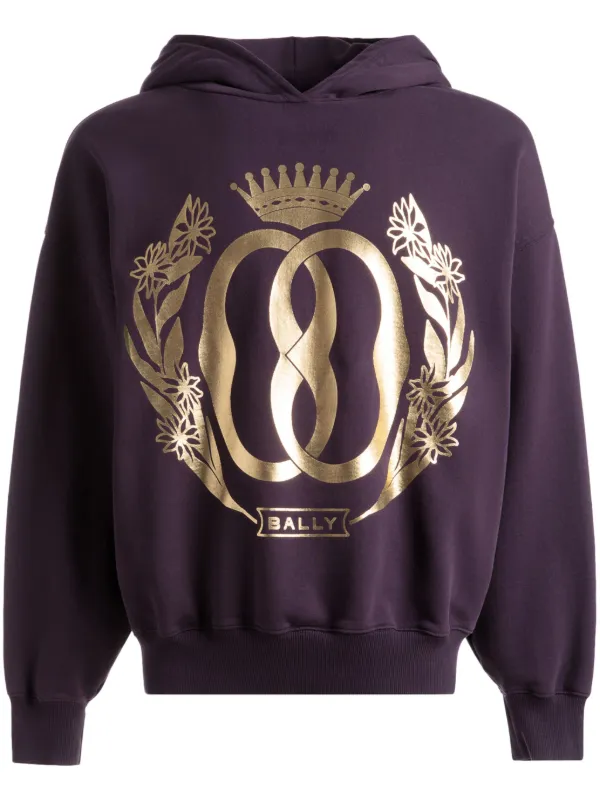 Bally Emblem Logo-print Cotton Hoodie in Purple