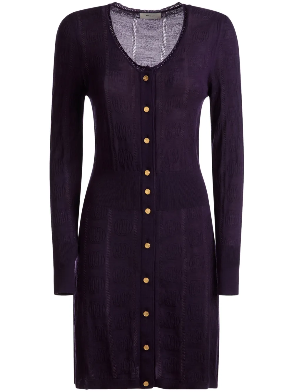 Bally Long-sleeve Knitted Wool Dress In Purple